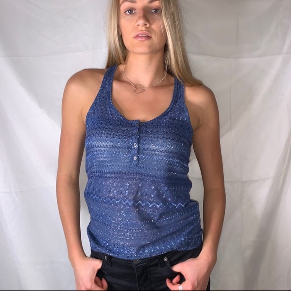 American Eagle blue button up tank top size M - Picture 1 of 3